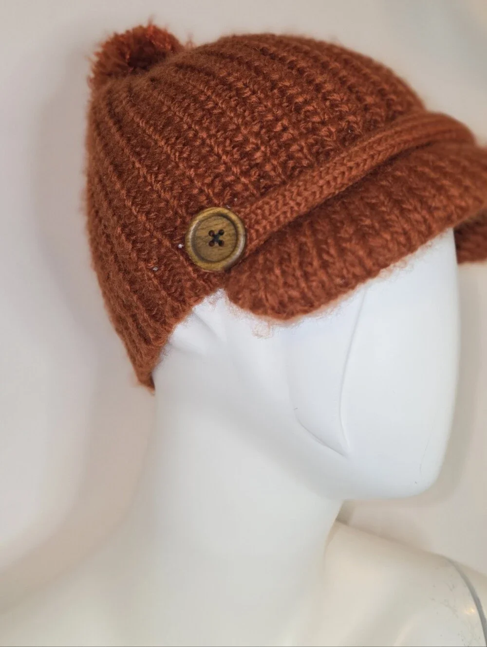 Collection Eighteen Knitted Visor Hat with Pom-Pom & Buttons One Size